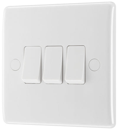 BG 843 Moulded Round Edge | White | 3 Gang 10AX 2 Way Plate Switch by British General (BG-843)