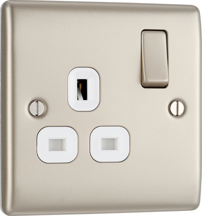 BG NPR21W Nexus Metal Pearl Nickel 1 Gang 13A Switched Socket