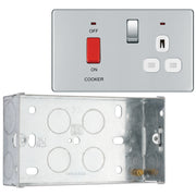 BG Screwless Polished Chrome 45A DP Cooker Neon Socket Switch FPC70W with 35mm Steel Back Box