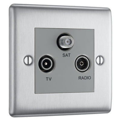 BG Nexus Brushed Steel Triplex TV/FM/Sat Socket NBS67 with 35mm Steel Back Box