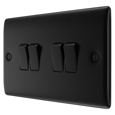 BG Nexus Matt Black 20A 16AX 2 Way Quadruple Light Switch NFB44 with 25mm Steel Back Box