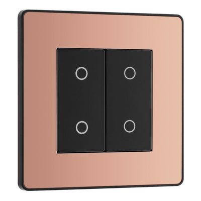 BG Evolve Polished Copper Double Master Touch Dimmer Switch PCDCPTDM2B with 35mm Steel Back Box