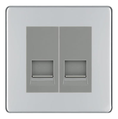 BG Screwless Polished Chrome Double RJ11 Telephone Socket FPCRJ112 - Grey Insert