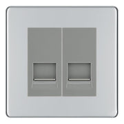BG Screwless Polished Chrome Double RJ11 Telephone Socket FPCRJ112 - Grey Insert by British General (BG-FPCRJ112G)