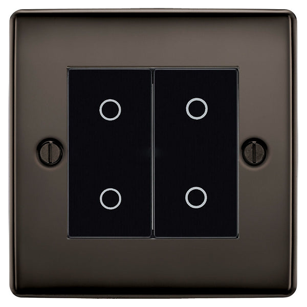 BG Nexus Black Nickel Double Master Touch Dimmer Switch Black Inserts NBNTDM2B