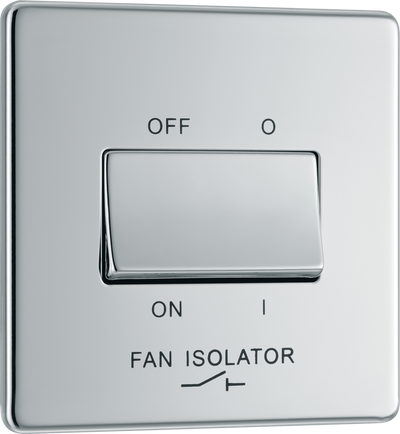 Newlec British General FPC15 Nexus Flatplate Screwless Polished Chrome 10A 3 Pole Fan Isolator Switch