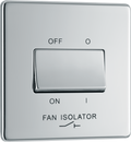 Newlec British General FPC15 Nexus Flatplate Screwless Polished Chrome 10A 3 Pole Fan Isolator Switch