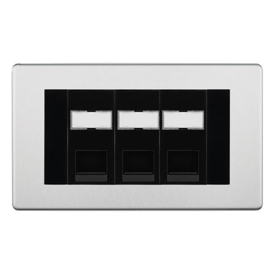 BG Screwless Brushed Steel 3 Gang RJ45 Cat5e Data Socket Black Inserts by British General (BG-FBSRJ453C5EB)