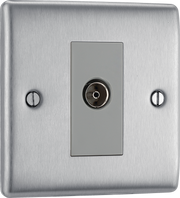BG NBS62 Nexus Isolated co-axial,1 gang Brushed Steel Satellite Socket Outlets by British General (BG-NBS62-Shopify-SA_1)