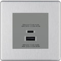 BG Screwless Brushed Steel 45W USB Wall Socket Euro Module USB-A & C-Grey Insert