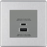 BG Screwless Brushed Steel 45W USB Wall Socket Euro Module USB-A & C-Grey Insert by British General (BG-FBSEMS2+EMUSBAC45G)