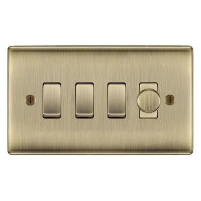BG Nexus Antique Brass 4 Gang Switch 1x Trailing Edge LED Dimmer 3x Intermediate Custom Grid Switch