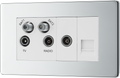 BG FPC69 Screwless Flat-Plate Quadplex TV/FM/Sat Socket (x2) + Return & 1 Gang Tel. - Screened