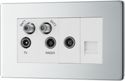 BG FPC69 Screwless Flat-Plate Quadplex TV/FM/Sat Socket (x2) + Return & 1 Gang Tel. - Screened by British General (BG-FPC69-Shopify-SA_1)