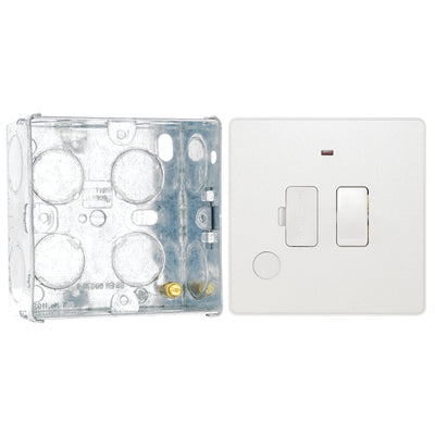 BG Evolve Pearlescent White 13A Switched Spur with Neon and Flex Outlet PCDCL52W with 35mm Steel Back Box