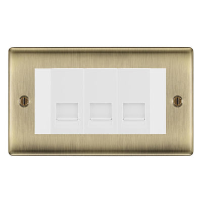 BG Nexus Antique Brass 3 Gang RJ11 Telephone Socket Euro Module - White Insert by British General (BG-NABRJ113W)