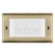 BG Nexus Antique Brass 3 Gang RJ11 Telephone Socket Euro Module - White Insert by British General (BG-NABRJ113W)