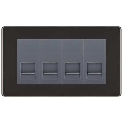 BG Screwless Black Nickel 4 Gang IDC Secondary Telephone Socket - Grey Insert by British General (BG-FBNBTS4G)