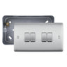 Brushed Steel 20A 16AX 2 Way Quadruple Light Switch & Surface Pattress Back Box by British General (BG-NBS44+MC502)
