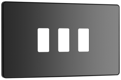 BG RPCDBC3B Evolve Grid Black Chrome 3 Module Rectangular Front Plate - Black Trim