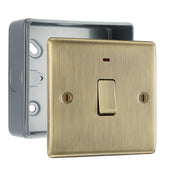 BG Nexus Antique Brass 20A 2 Pole Neon Switch with Surface Pattress Back Box by British General (BG-NAB31+MC501)