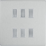 BG Screwless Brushed Steel 6 Gang Engraved Custom Labelled Appliance Grid Switch by British General (Nexus-BS-Screwless-6G)