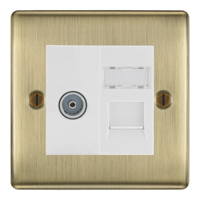 BG Nexus Antique Brass TV Aerial & RJ45 CAT6 Data Socket - White Insert