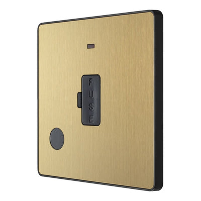 BG Evolve Satin Brass 13A Unswitched Spur with Neon and Flex Outlet PCDSB54B with 35mm Steel Back Box