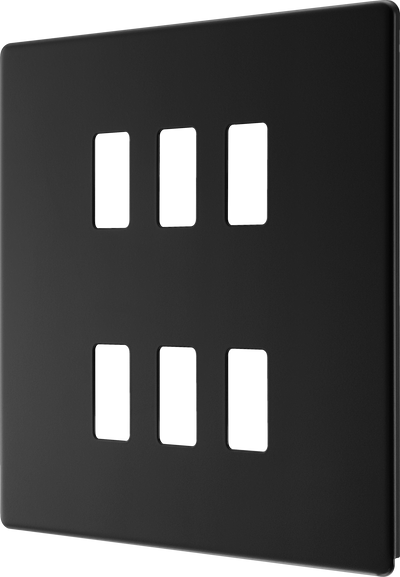 BG RFFB6 Screwless Matt Black Steel 6 Gang Front Cover Plate