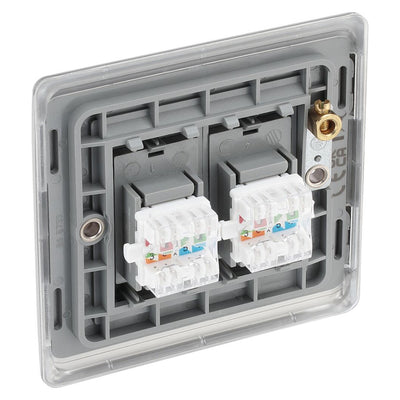 BG Nexus Brushed Steel 2 Gang RJ45 Double Data Outlet NBSRJ452 with 35mm Steel Back Box