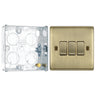 BG Nexus Metal Antique Brass 20A 16AX 2 Way Triple Light Switch NAB43 with 25mm Steel Back Box by British General (BG-NAB43+HGS02)