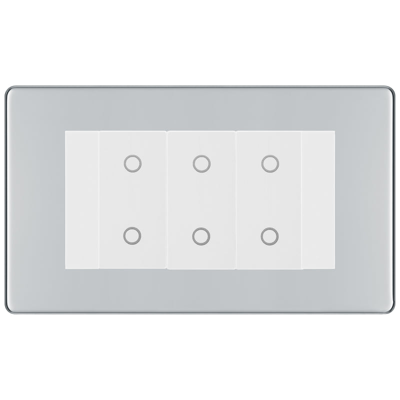 BG Nexus Screwless Polished Chrome Triple Secondary Touch Dimmer Switch - White Insert