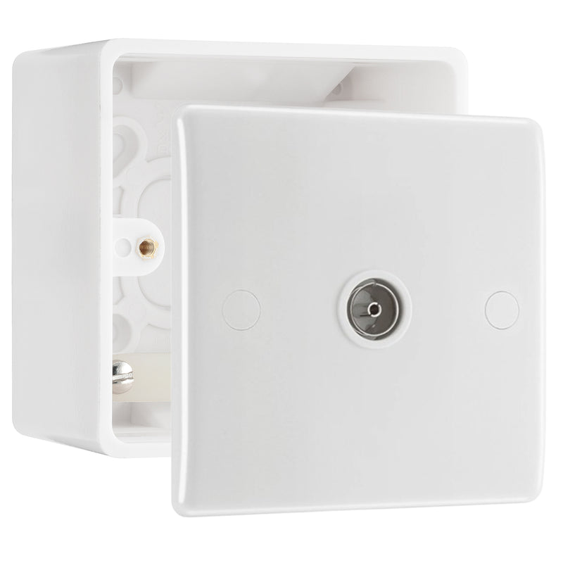 BG Electrical Single Isolated Co-Axial TV Socket Outlet & 50mm Pattress Back Box