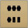 BG Evolve Satin Brass 6 Gang Switch 4x Trailing Edge LED Dimmer 2x 2Way Custom Grid Switch