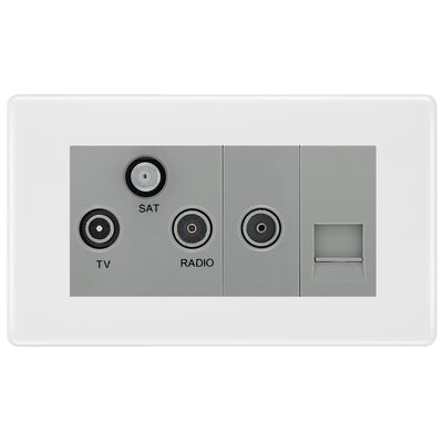 BG White Moulded TV/FM/SAT + Return & 1 Gang Tel - Screened Triplex Socket NWM68G by British General (BG-NWM68G)