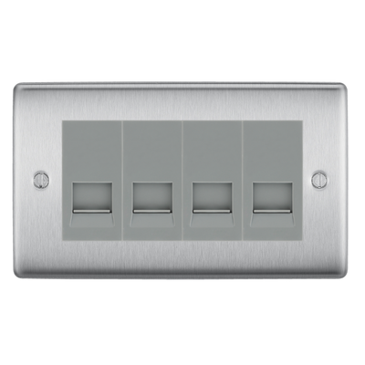 BG Nexus Brushed Steel 4 Gang Secondary Telephone Socket, Screw Terminal - Grey Insert by British General (BG-NBSEMR4+EMBTSSG)