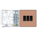 BG Evolve Polished Copper 3 Gang 20A 16AX 2 Way Light Switch PCDCP43B with 35mm Steel Back Box