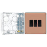 BG Evolve Polished Copper 3 Gang 20A 16AX 2 Way Light Switch PCDCP43B with 35mm Steel Back Box by British General