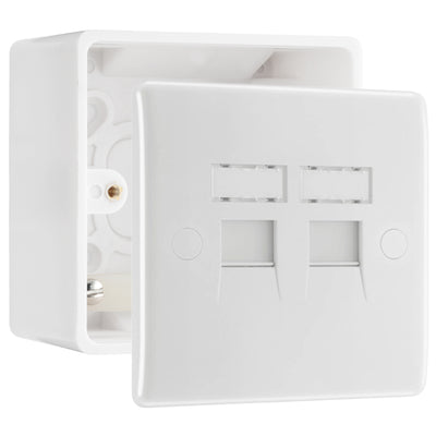 BG Electrical Double RJ45 Telephone Socket (Screw) & 50mm Pattress Back Box by British General (BG-8RJ45/2+877)