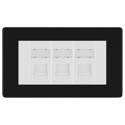 BG Screwless Matt Black 3 Gang RJ45 Cat6 Data Socket Outlet White Inserts by British General (BG-FFBRJ453W)