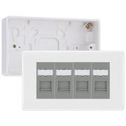 BG Nexus White RJ45 CAT6 Module with 4 Gang Faceplate, 4 Port Network Socket & 32mm Back Box (Grey Insert)