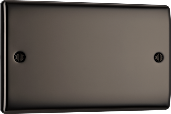 NBN95 Front - This premium black nickel finish double blank plate from British General is ideal for covering unused electrical connections and has a sleek and slim profile, with softly rounded edges to add a touch of luxury to your decor.