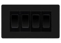 BG Matt Black Screwless 4 Gang 20AX 2-Way Switch Custom Grid - Black Insert
