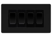 BG Matt Black Screwless 4 Gang 20AX 2-Way Switch Custom Grid - Black Insert by British General (BG-SCRL-FB-4G-Combo-4x 2WAY-BL)