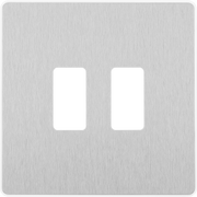 BG RPCDBS2W Evolve Grid Brushed Steel 2 Module Square Front Plate - White Trim by British General (BG-RPCDBS2W-Shopify-SA_1)