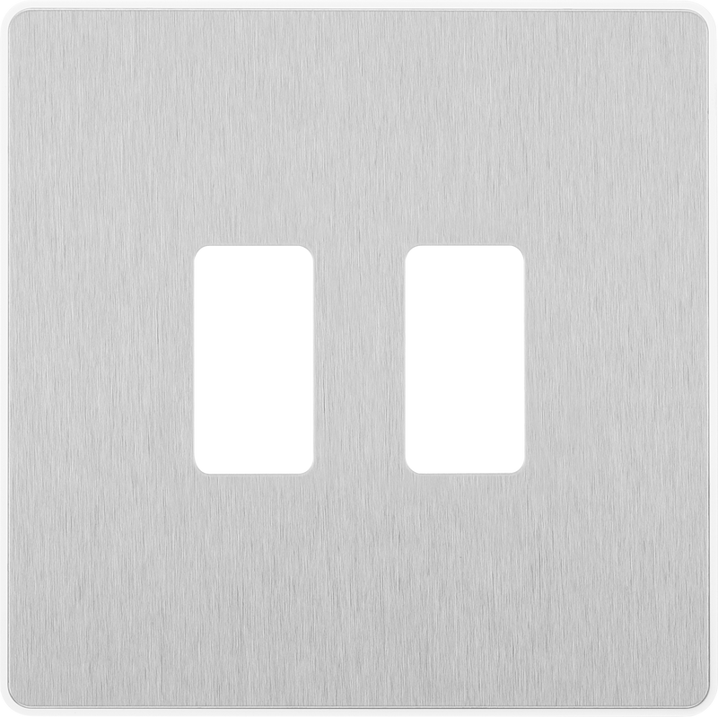 BG RPCDBS2W Evolve Grid Brushed Steel 2 Module Square Front Plate - White Trim