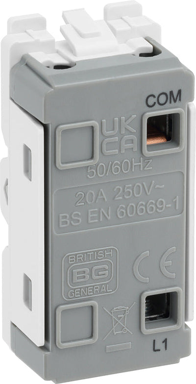 BG RPCDW14 Evolve Grid White 20A 20AX 1 Way 1 Pole PRESS Retractive Switch Module by British General (BG-RPCDW14)