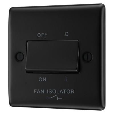 BG Nexus Matt Black 10A Triple Pole Fan Isolator Switch NFB15 with 25mm Steel Back Box