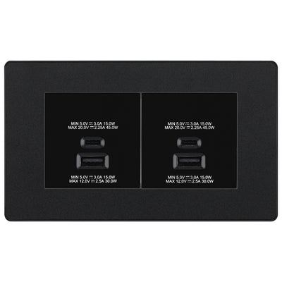 BG Evolve Matt Black 4G Faceplate with 45W USB A+C Charger Modules – Black Insert