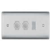 BG Nexus Brushed Steel 3 Gang Switch 2x Trailing Edge LED Dimmer 1x Intermediate Custom Grid Switch by British General (BG-Nexus-BS-3G-CUSTOM-2x-Dimmer-1x-INT)